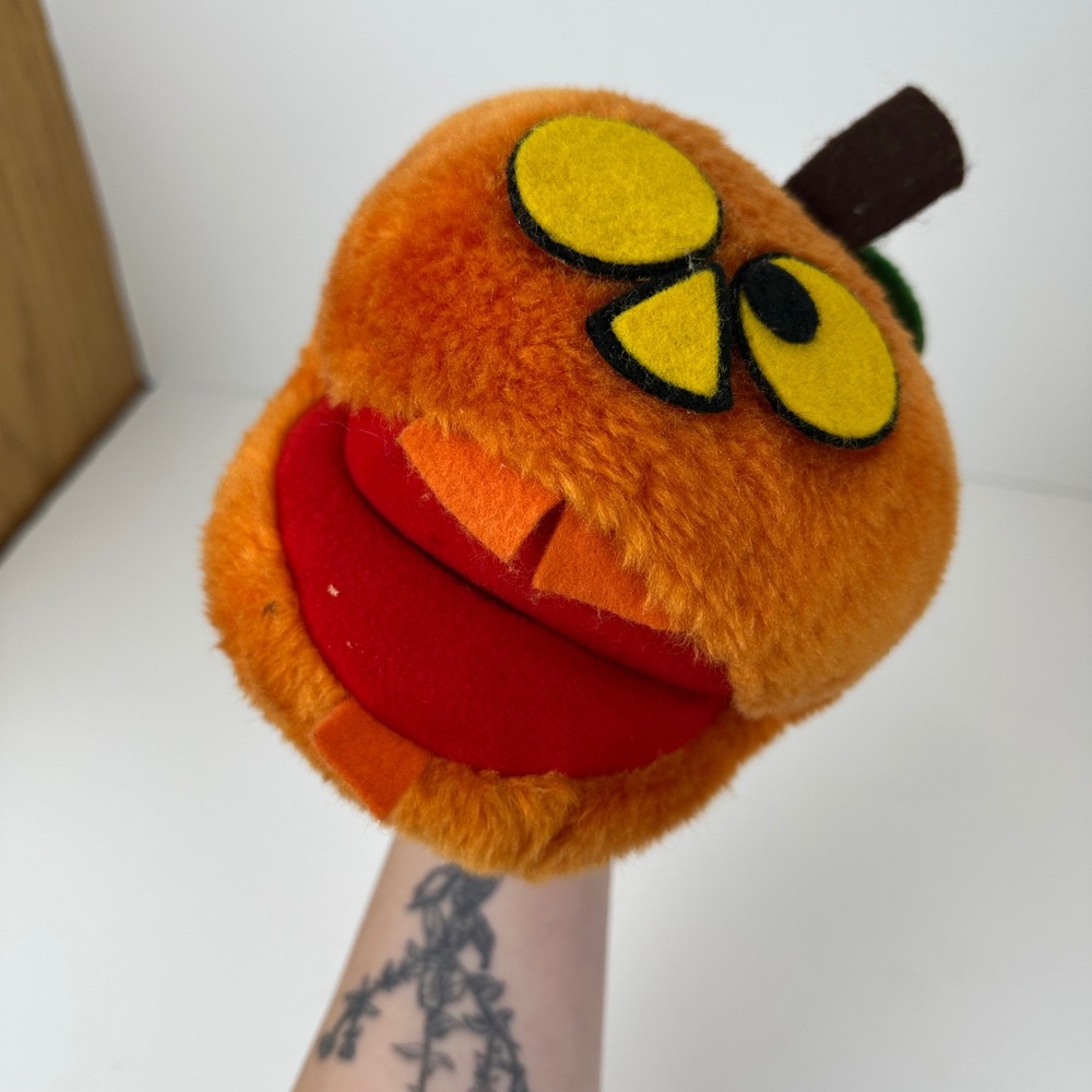 Vintage Ambassador Hallmark Pumpkin Hand Puppet Halloween Plush Jack O Lantern
